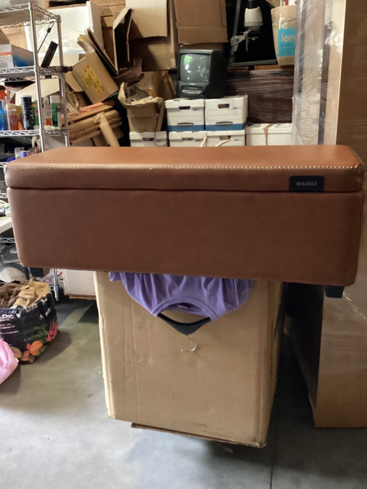 EKHO Collection - Storage Ottoman Bench, Caramel Brown 25-Gallon Storage Bench