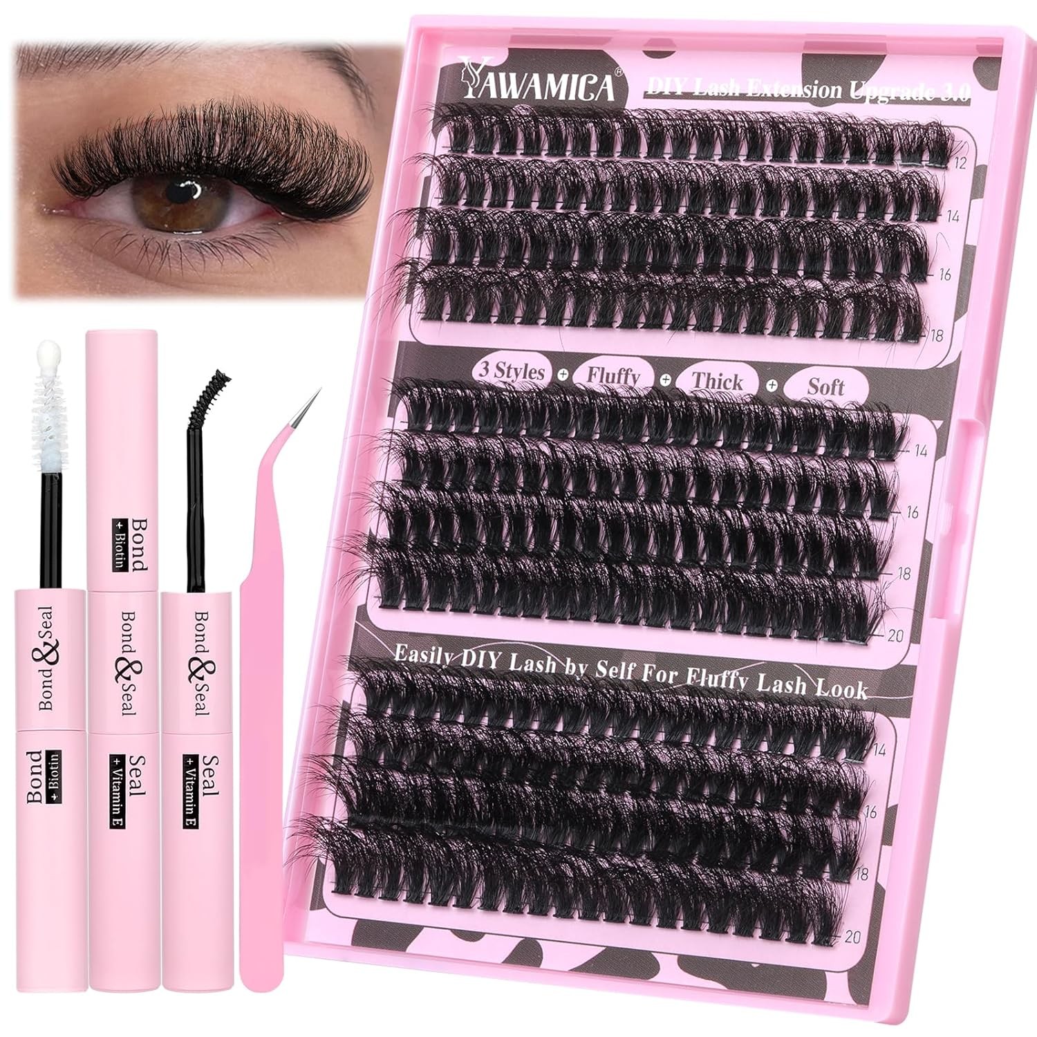Yawamica Eyelash Extension Kit Fluffier Thick Volume Lash Black