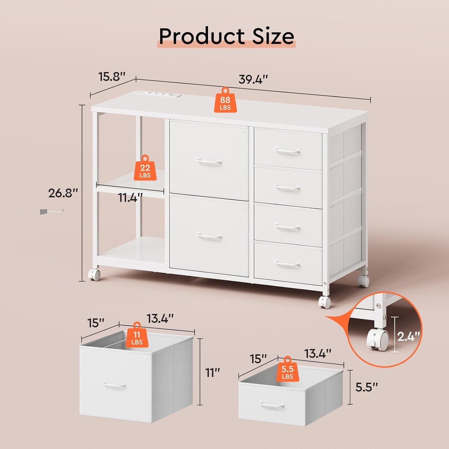 6 Drawer File Cabinet Charging Station Printer