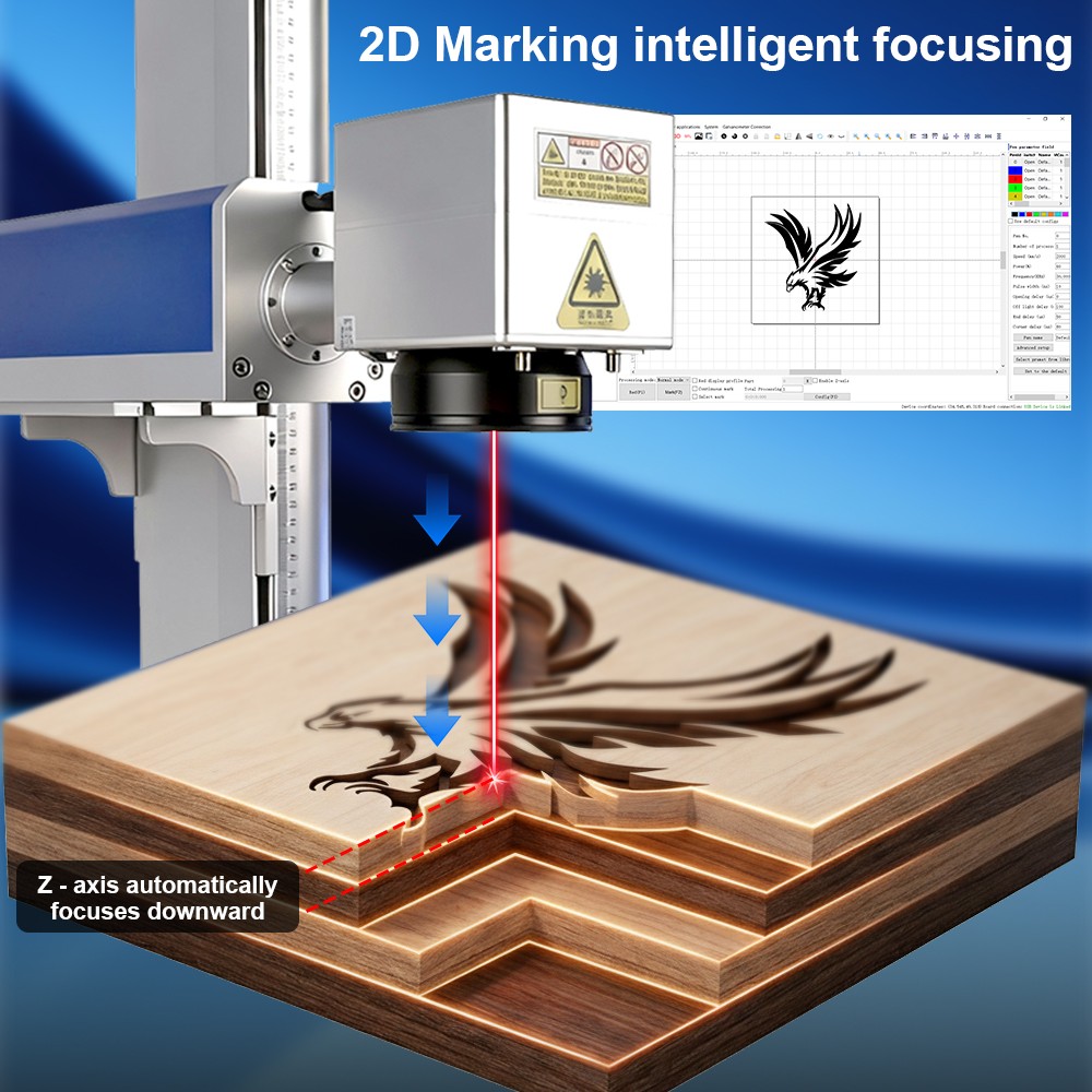 2.5D 200W JPT M7 Mopa Fiber Laser Marking Machine Metal Deep Relief Engraving