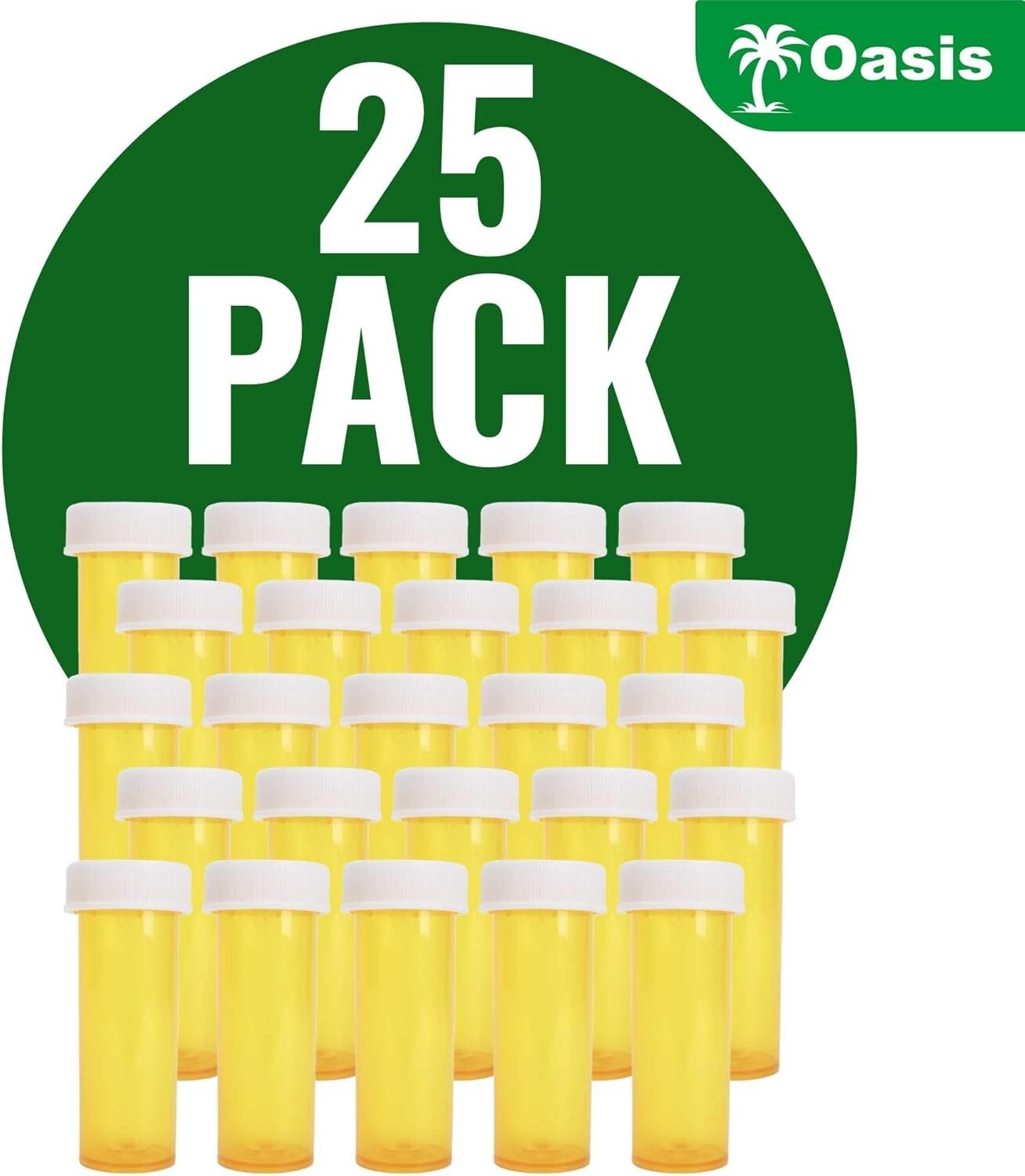 Plastic Amber Medicine Pill Bottles, Push Down and Turn, 6 Dram, 25 Pack