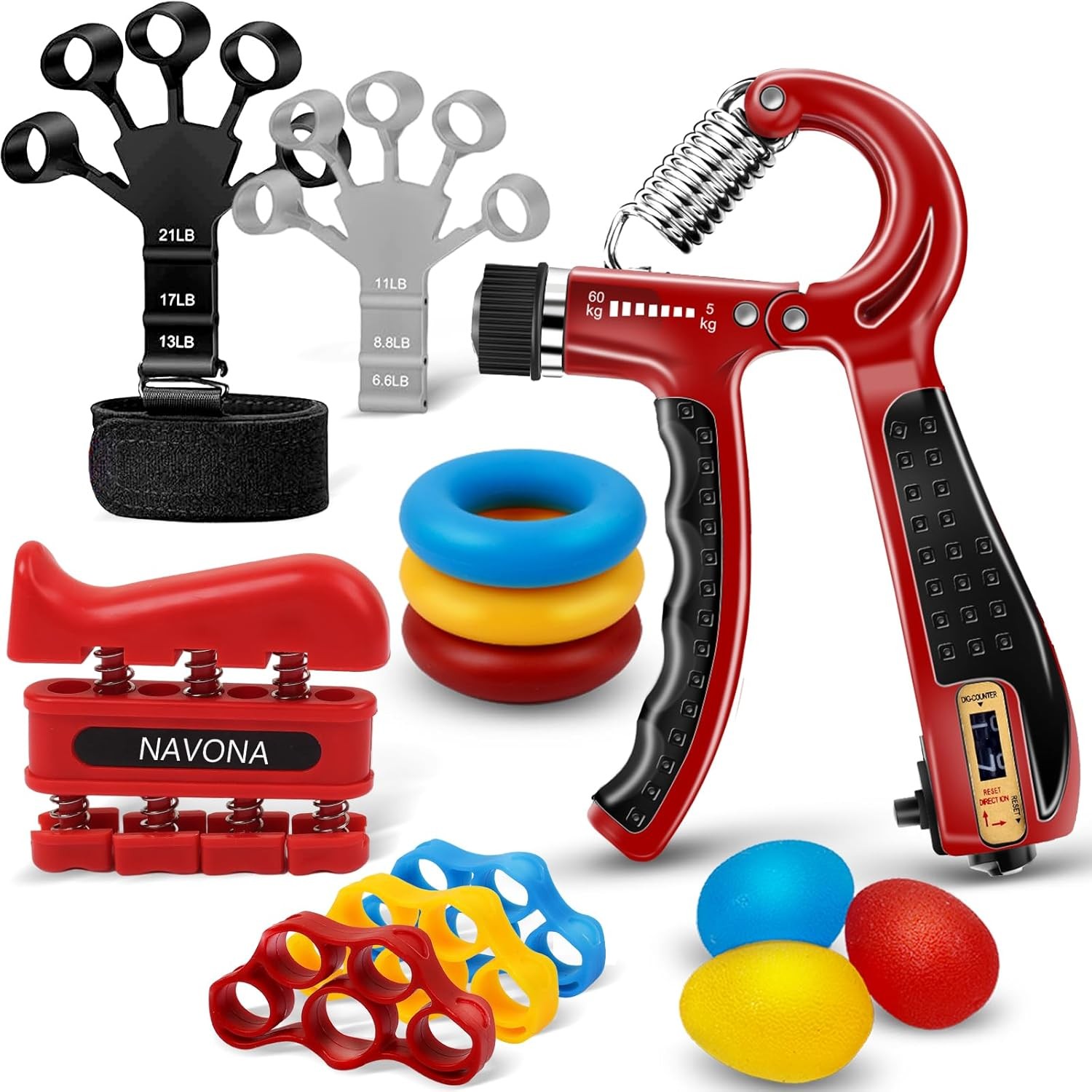 13 PCS Grip Strength Trainer Kit, Hand Gripper Strengthener, Forearm Strengthene