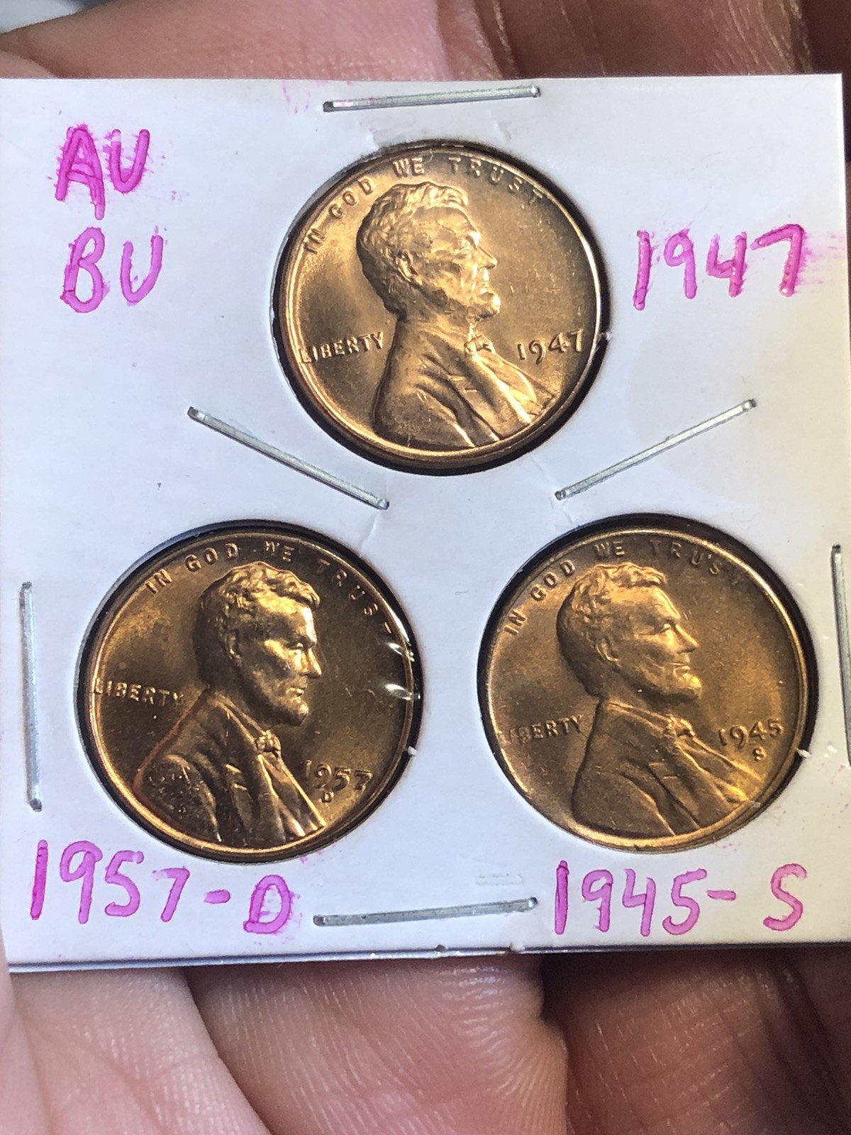 Three Wheat Cent Lot - 1947, 1957D & 1945S - Nice Wheat Cents