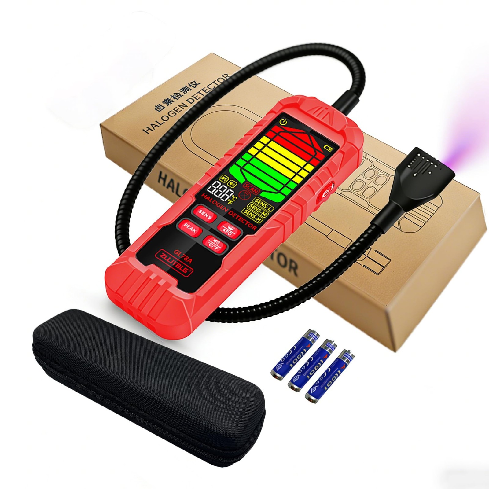 Professional Halogen Gas Detector with 180 Flexible Probe, Digital Refrigeran...