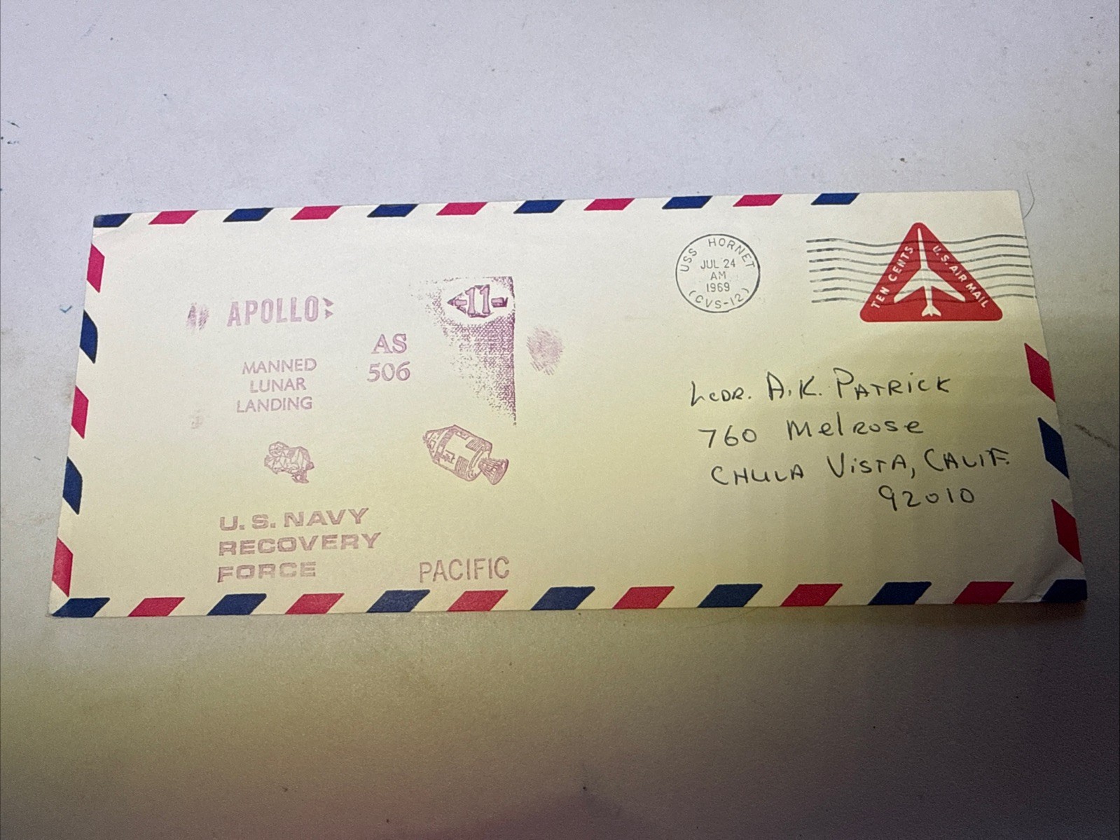 Vtg 1969 Used Envelope Apollo Manned Lunar Landing 10 Cents Calif.