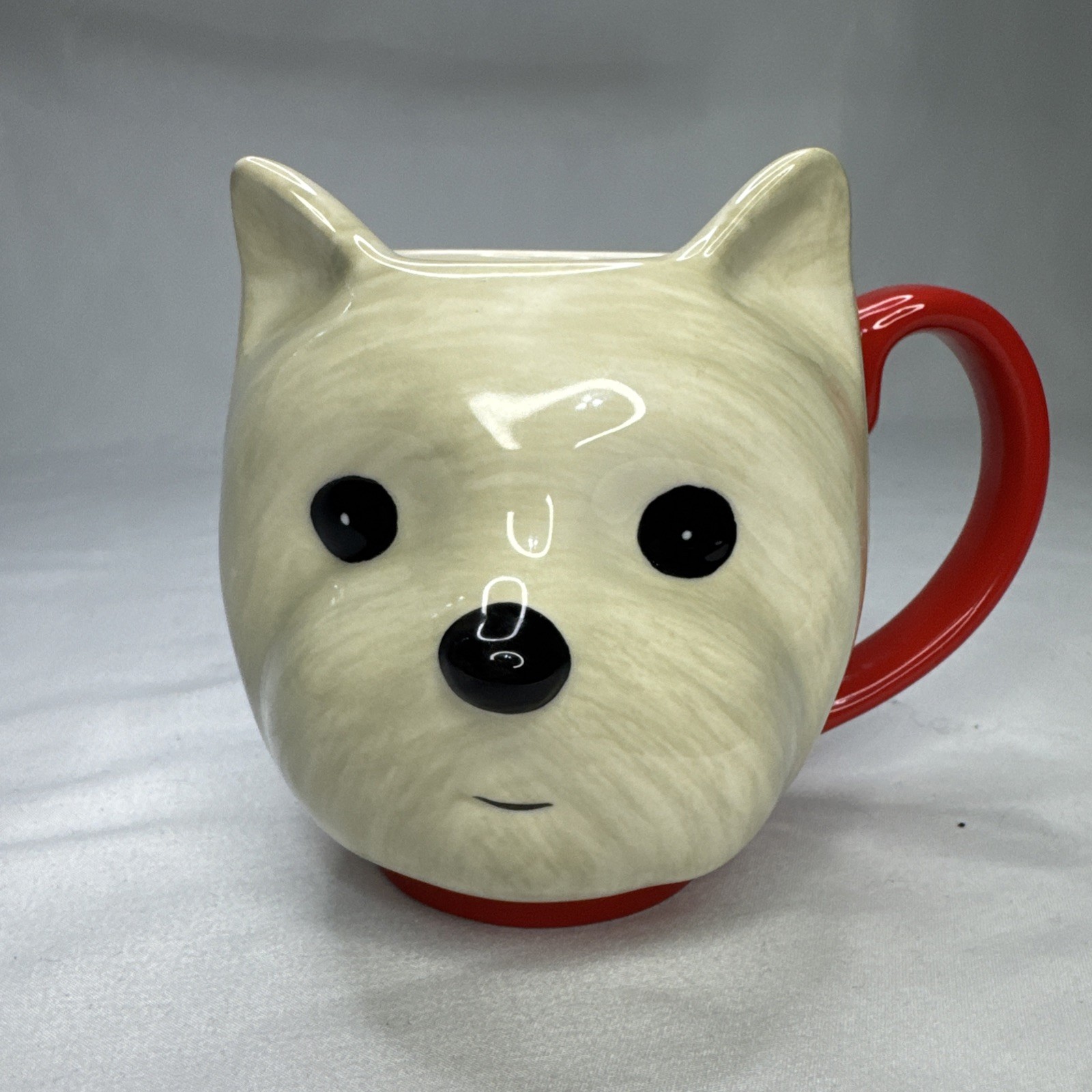 WEST ELM White Westie Highland Terrier Dog Face Ceramic Coffee Mug Cup EUC