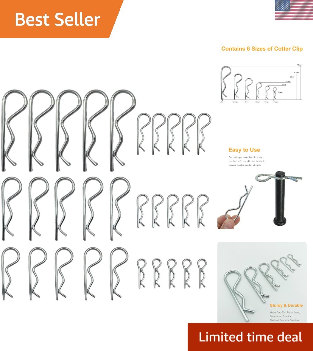 Cotter Pins, 30 Pcs Zinc Plated Spring Fastener Assortment Kit, Heavy Duty Co...