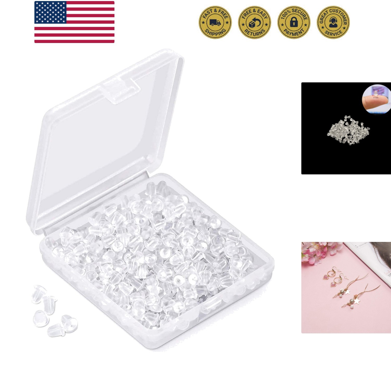 Silicone Earring Backs Backings 600 Pcs Soft Clear Ear Safety Back Pads Backs...