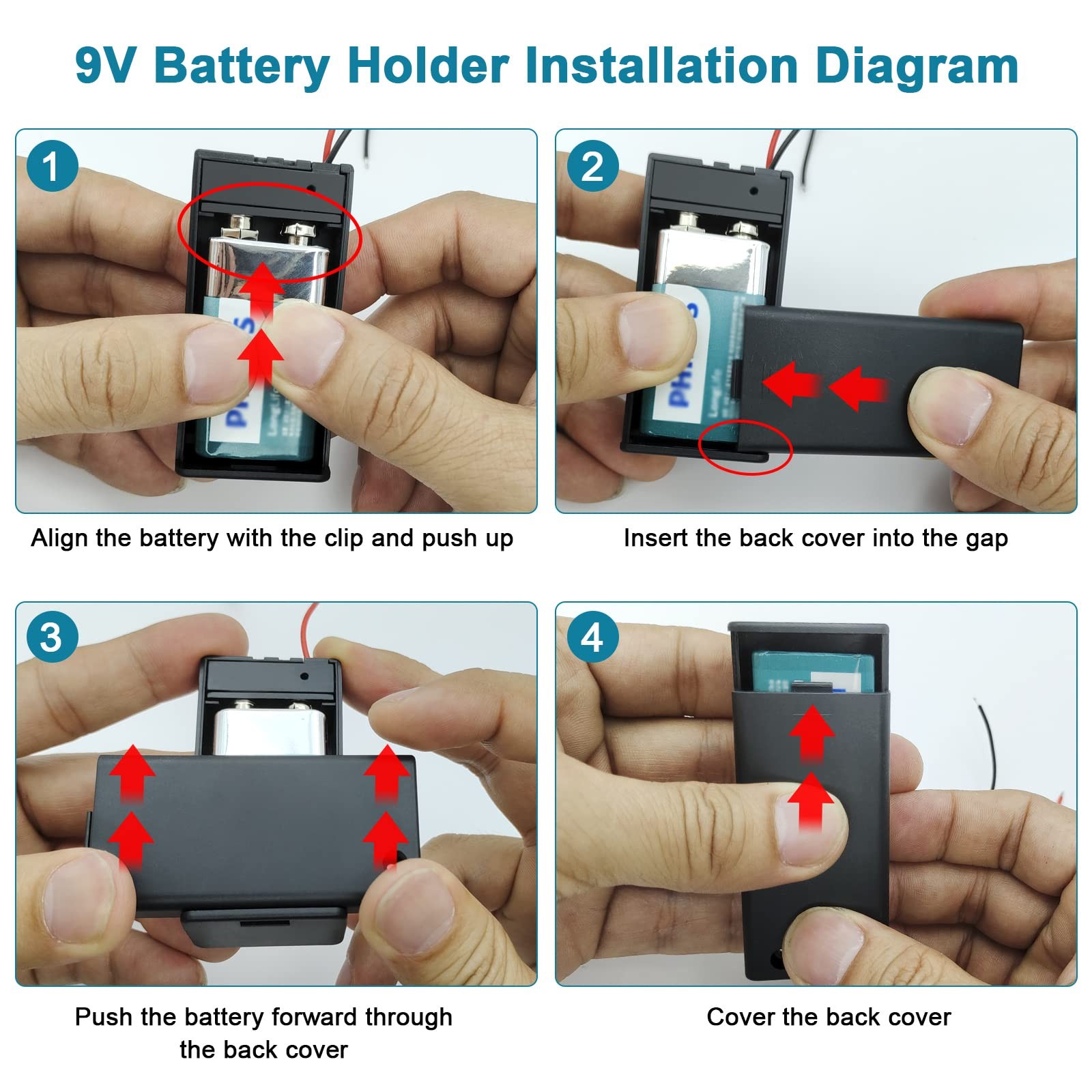 6 Pack 9V Battery Holder with On/Off Switch for Students Experiments LED Strips
