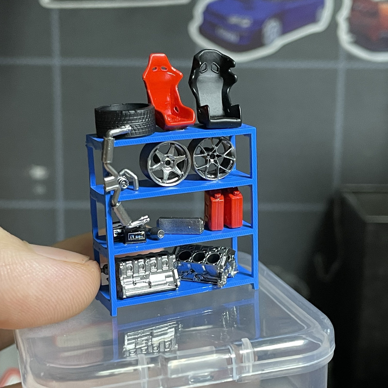 1/64 Diorama Garage Parts Rack Mini Racing Seats Engine Wheels For Diecast Cars