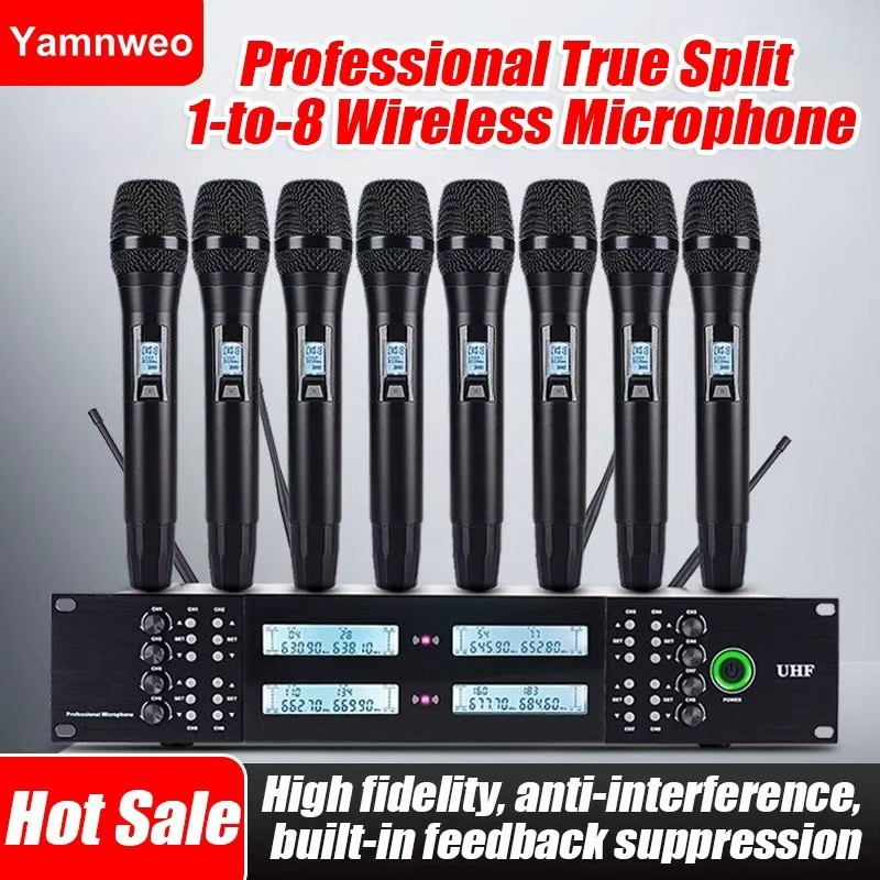Professional 8-channel UHF wireless handheld microphone system