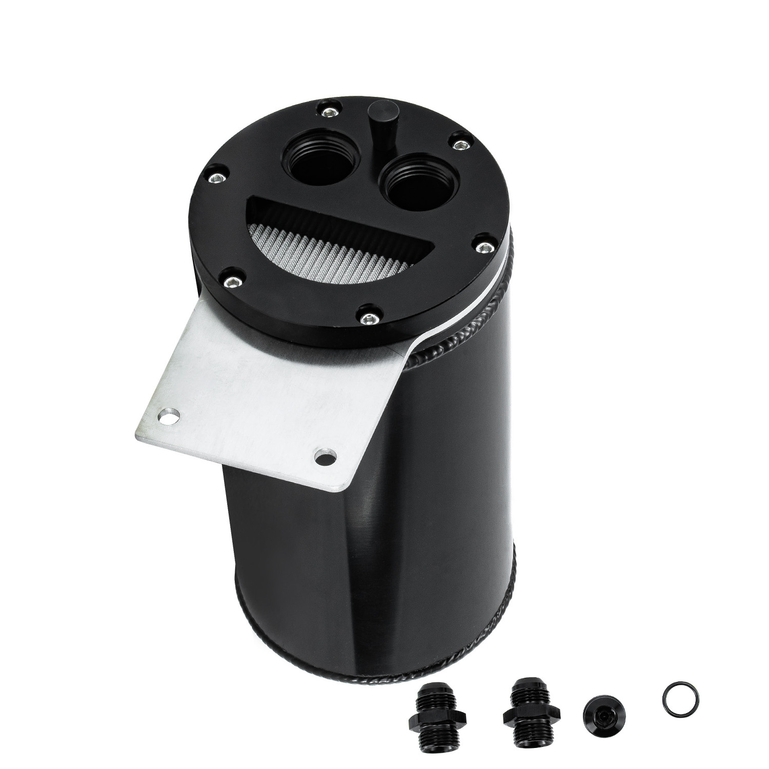 Aluminum Recovery Tank Open Loop 8 in Tall 4 in Diameter 10AN Male Inlet /Outlet