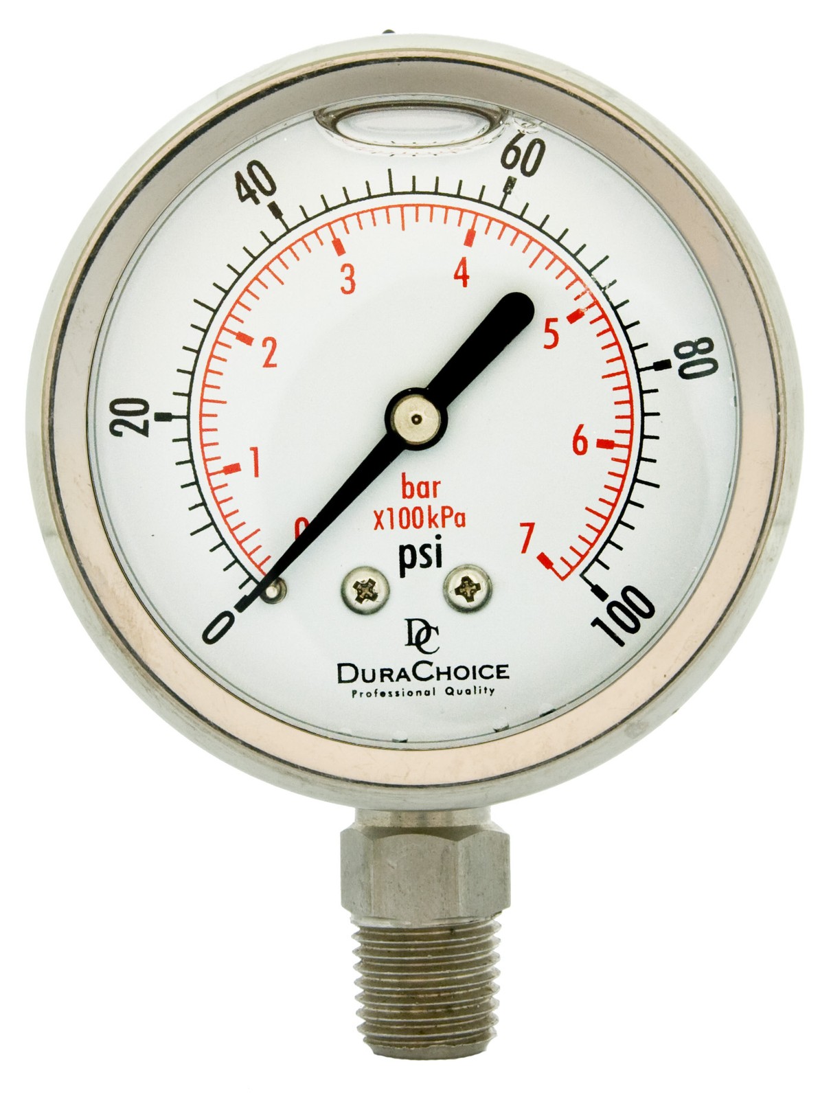 2-1/2" Oil Filled Pressure Gauge, All SS, 1/4" NPT, Lower Mount, 0-100PSI