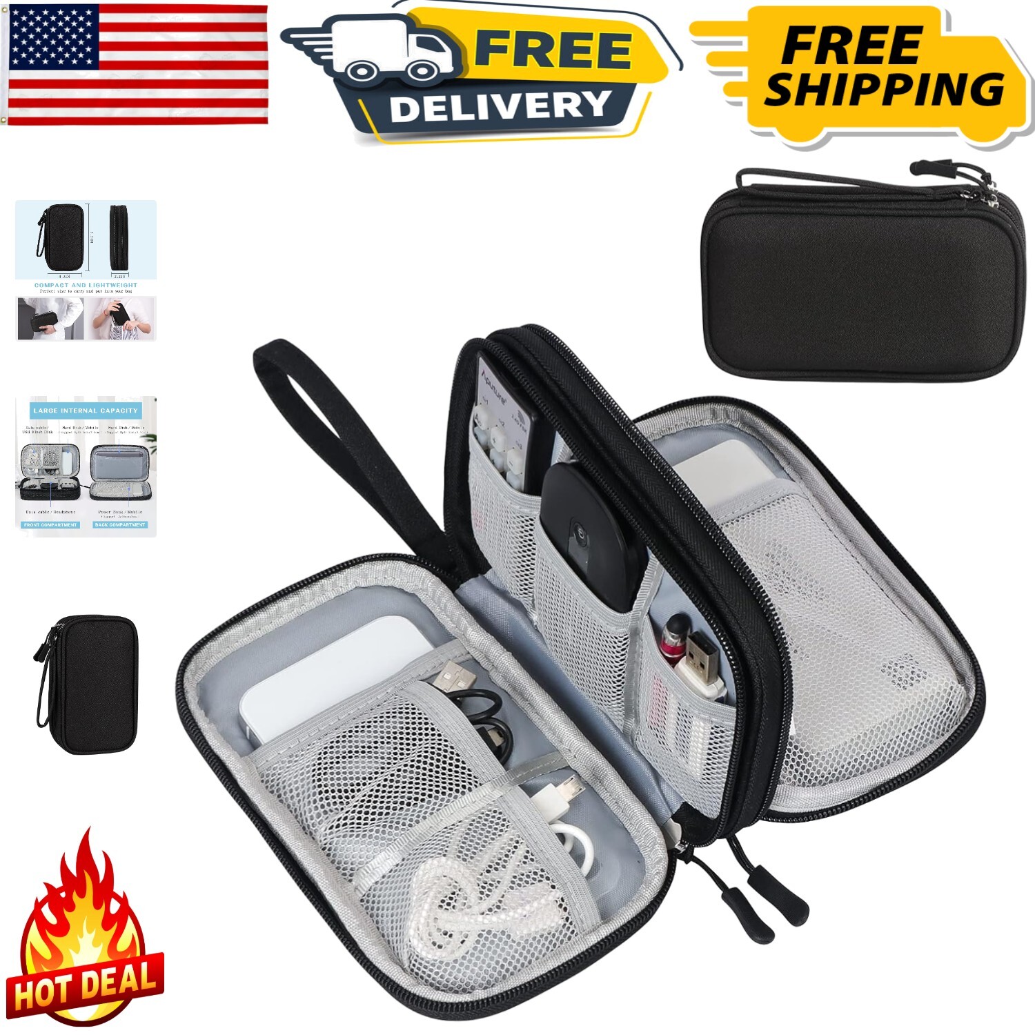 Lightweight Double Layered Electronic Accessories Case for Travel and Storage