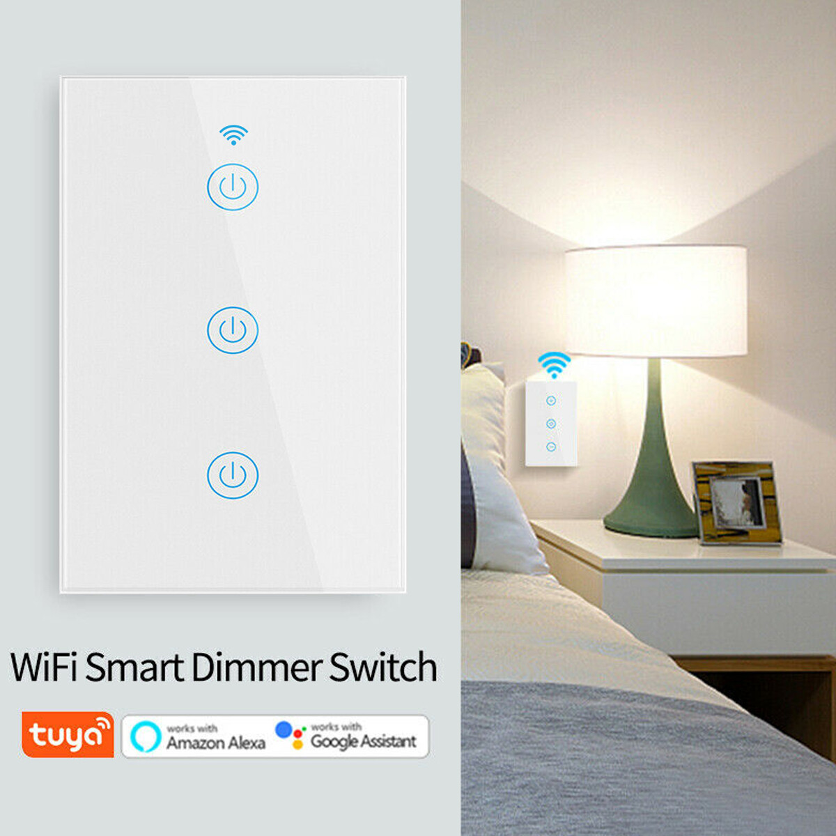 1/2/3 Gang Smart WiFi Wall Light Switch Touch Panel for Alexa/Google/Tuya APP US