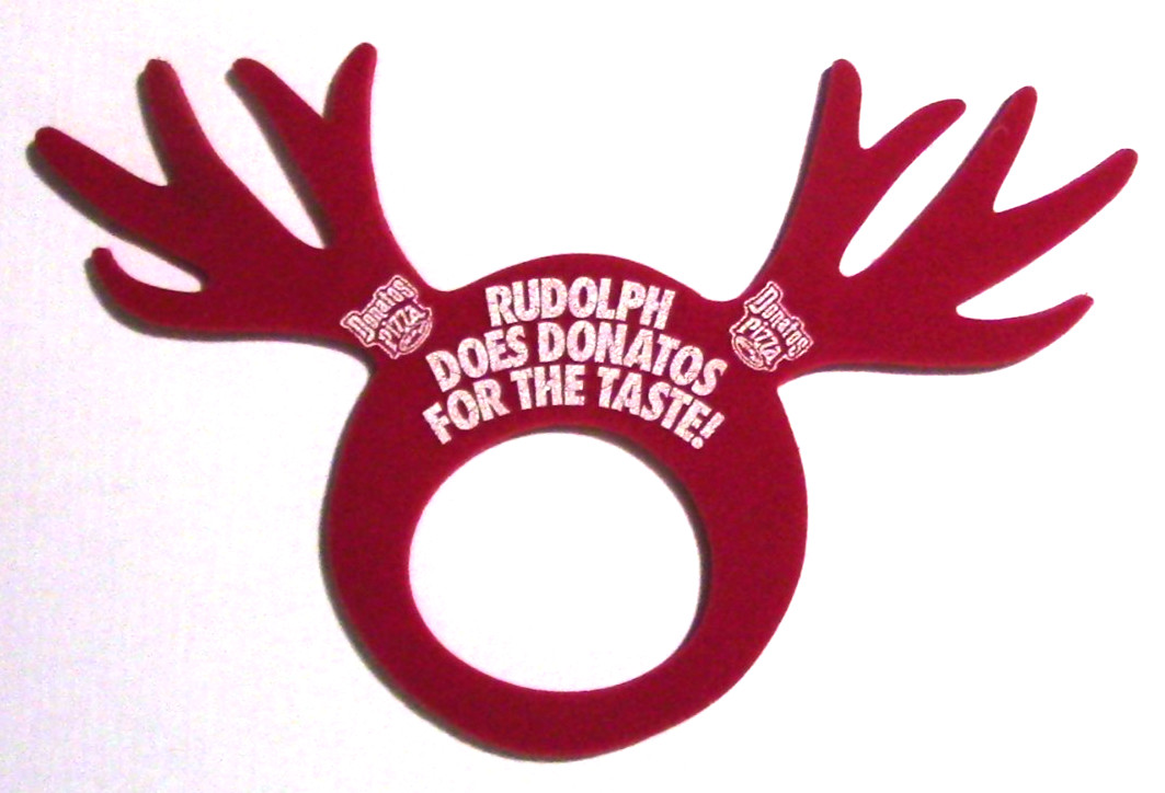 VINTAGE DONATOS Pizza Christmas Reindeer Ears Red Foam Headband RARE