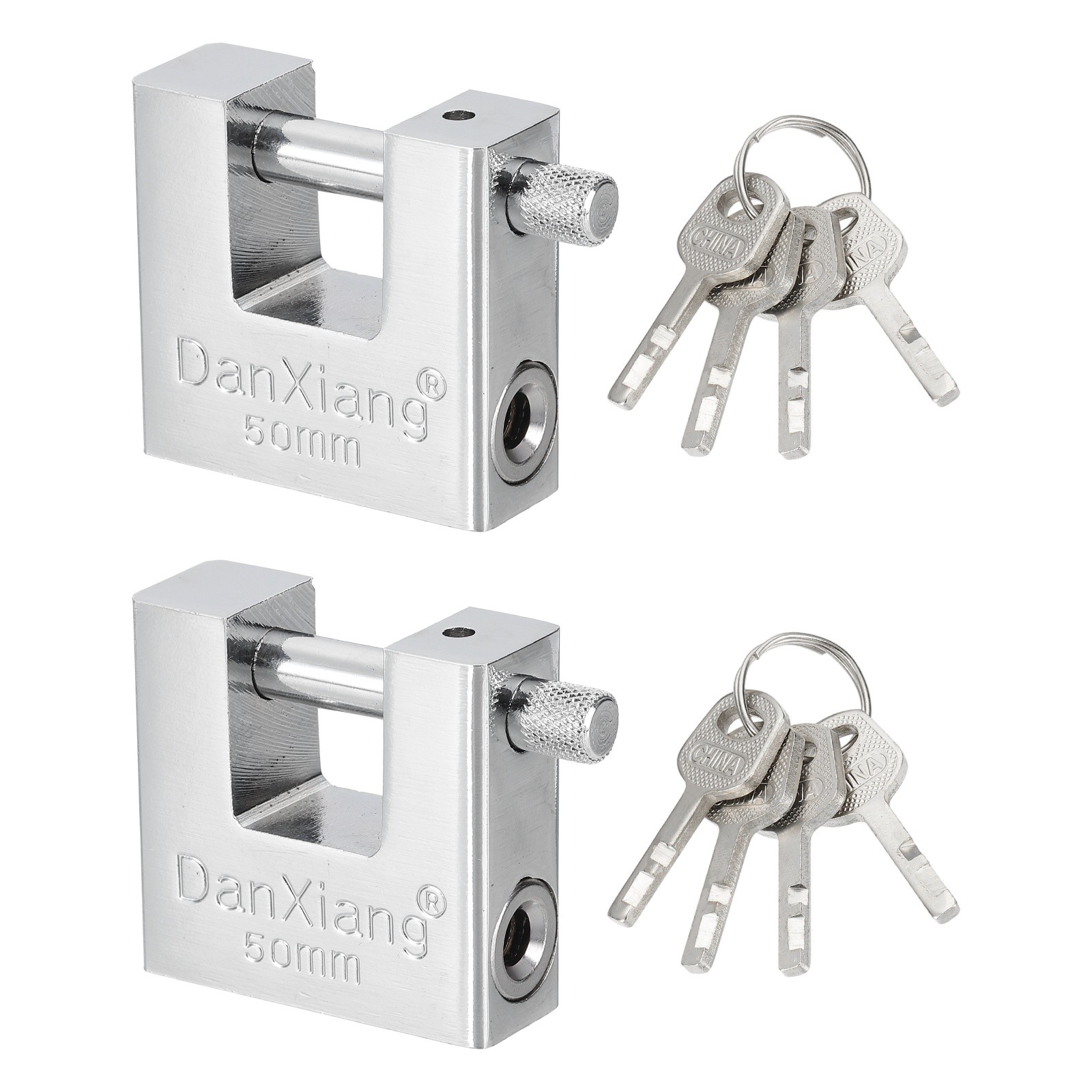 2Pcs 2" High Security Padlock Steel D-Shaped Heavy Duty Locks with 4 Keys