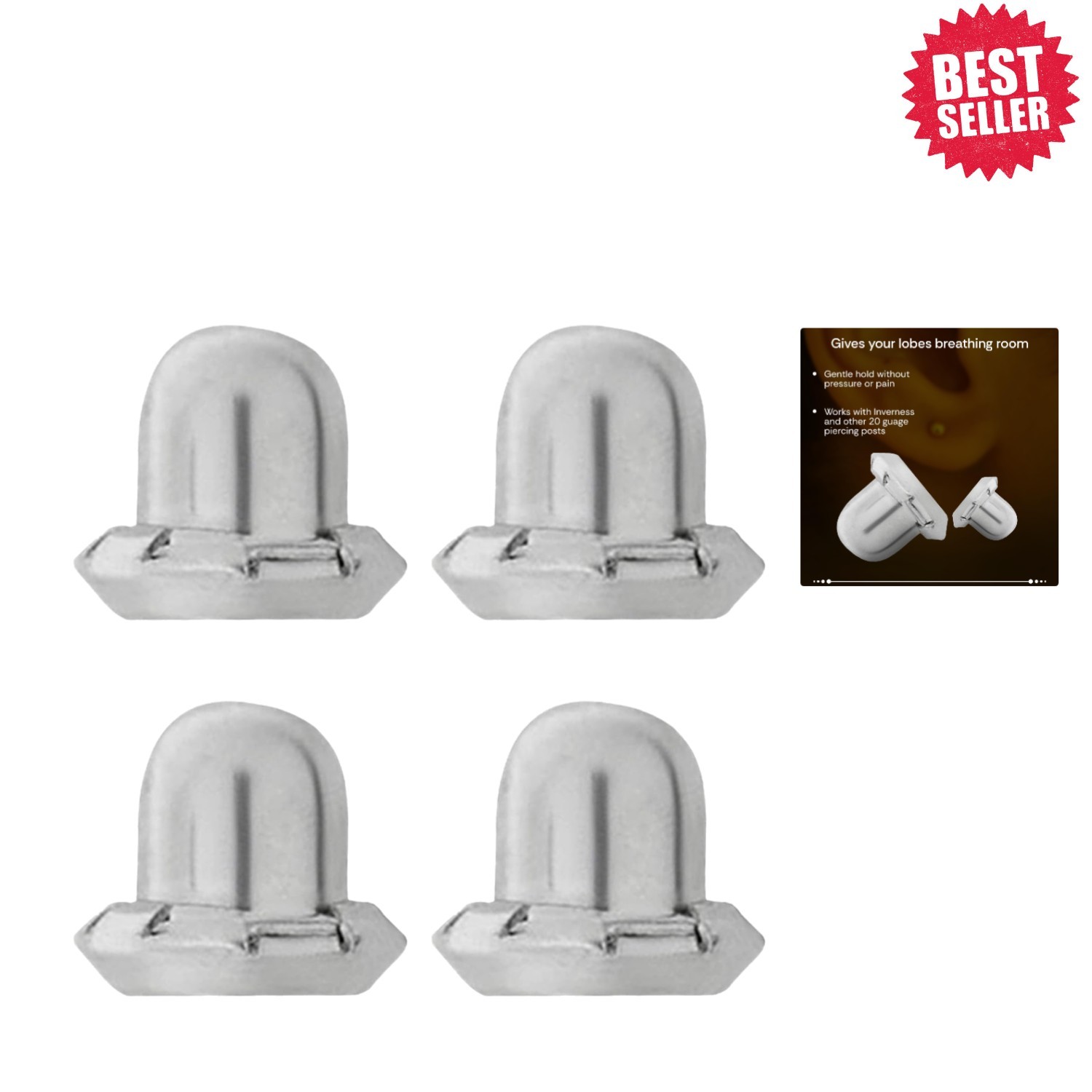 Durable Implant Grade Earring Clutches - Secure Fit for New Piercings, Set of 4