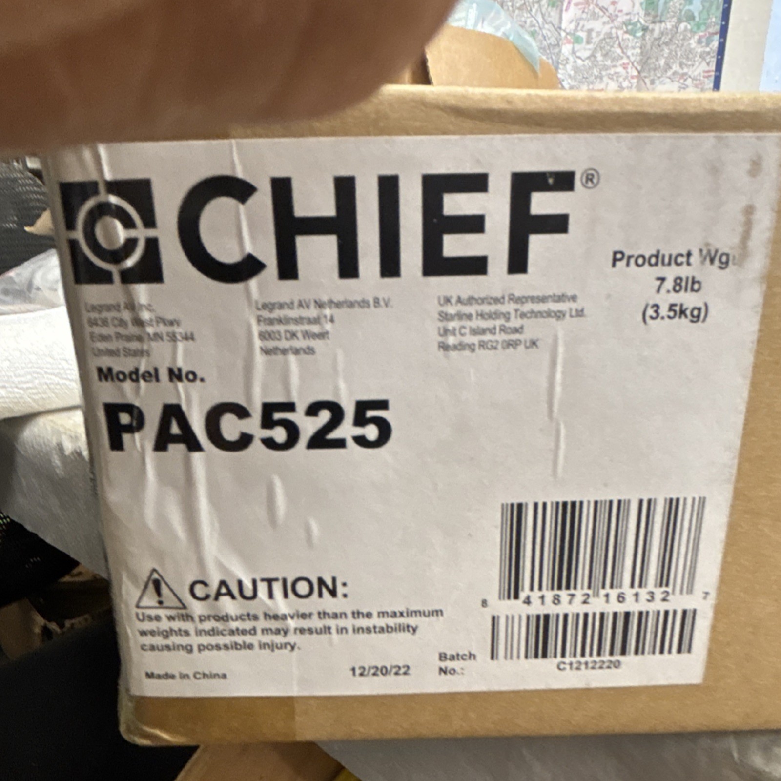Chief PAC525 Metal Accessory Box, Black, In-wall, Rectangular.(TV,Data, Cable.)