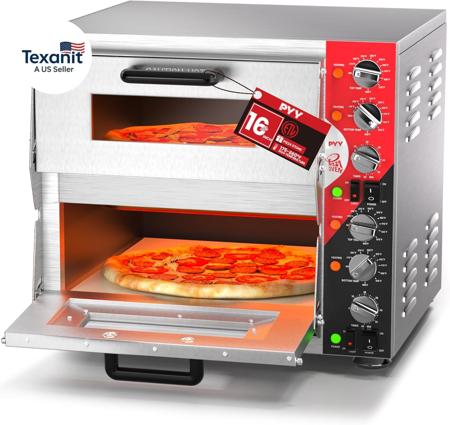 16" Indoor Electric Double Decker Pizza Oven W/Pizza Stone for Restaurant Home,C