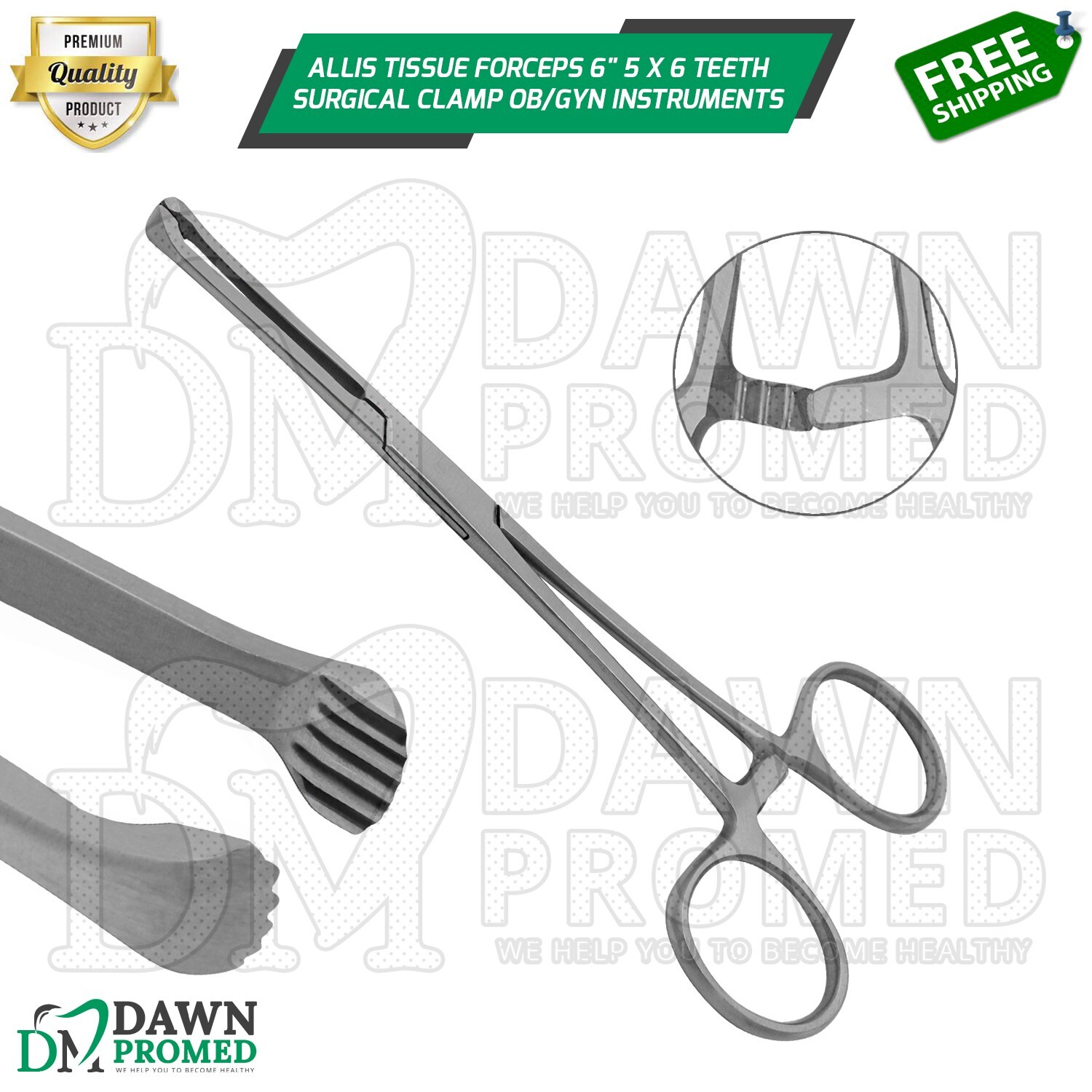 Allis Tissue Forceps 6" 5 X 6 Teeth Surgical Clamp OB/GYN Instruments German Gr