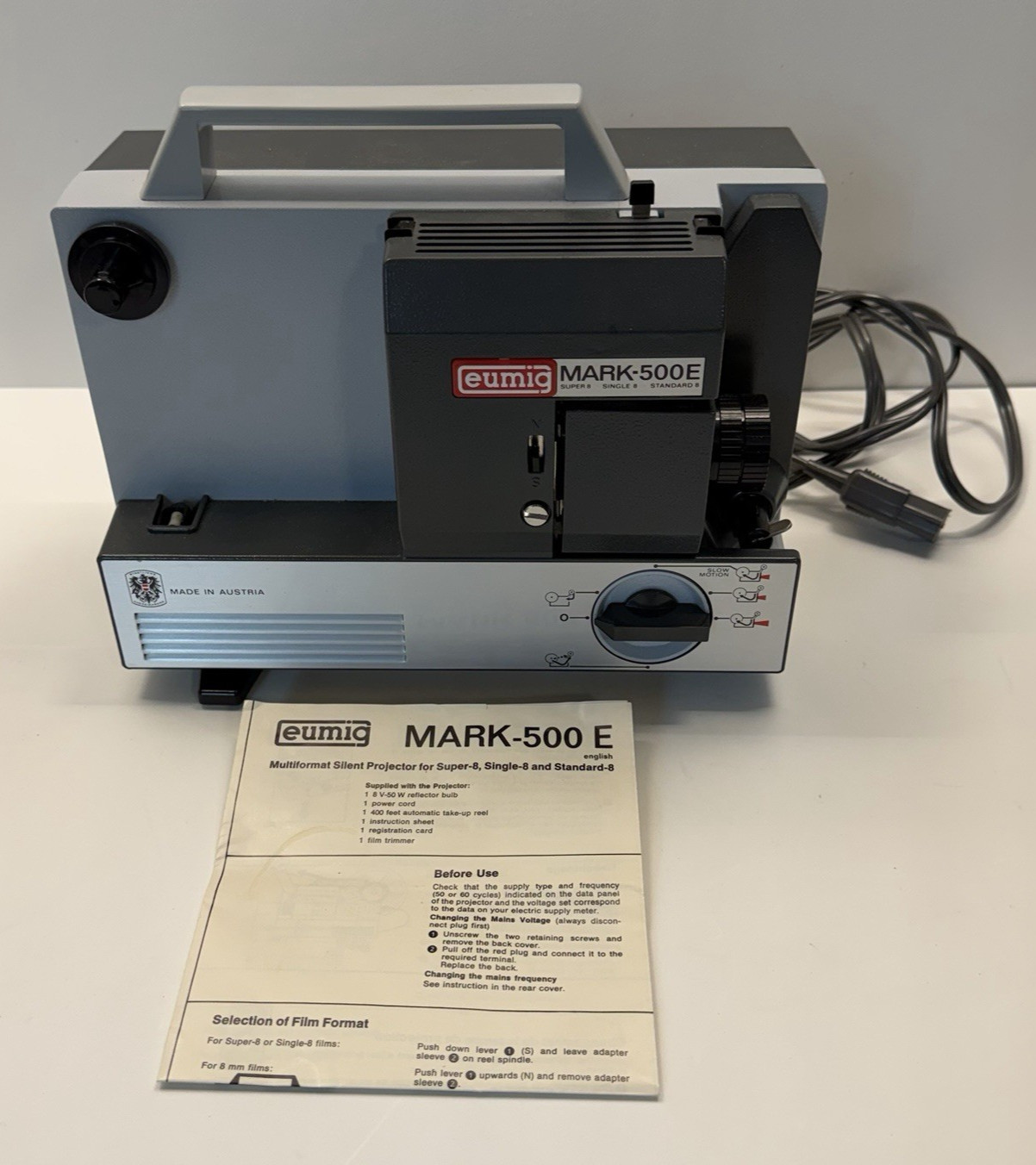 EUMIG Mark 500E Projector - 8mm Std Super - Made in Austria - Lights up