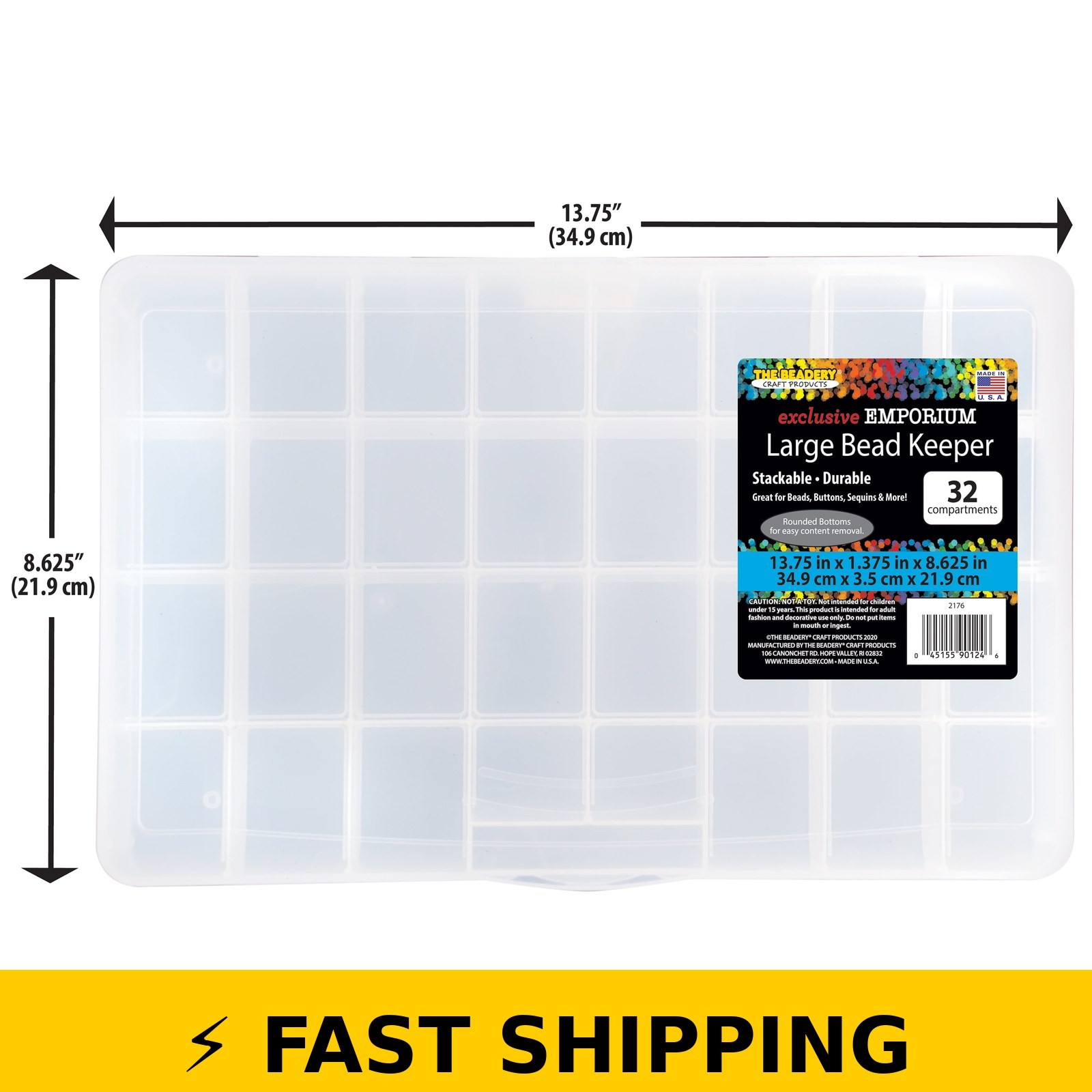 The Beadery 32 Compartment Large Bead Keeper Box - Clear Plastic