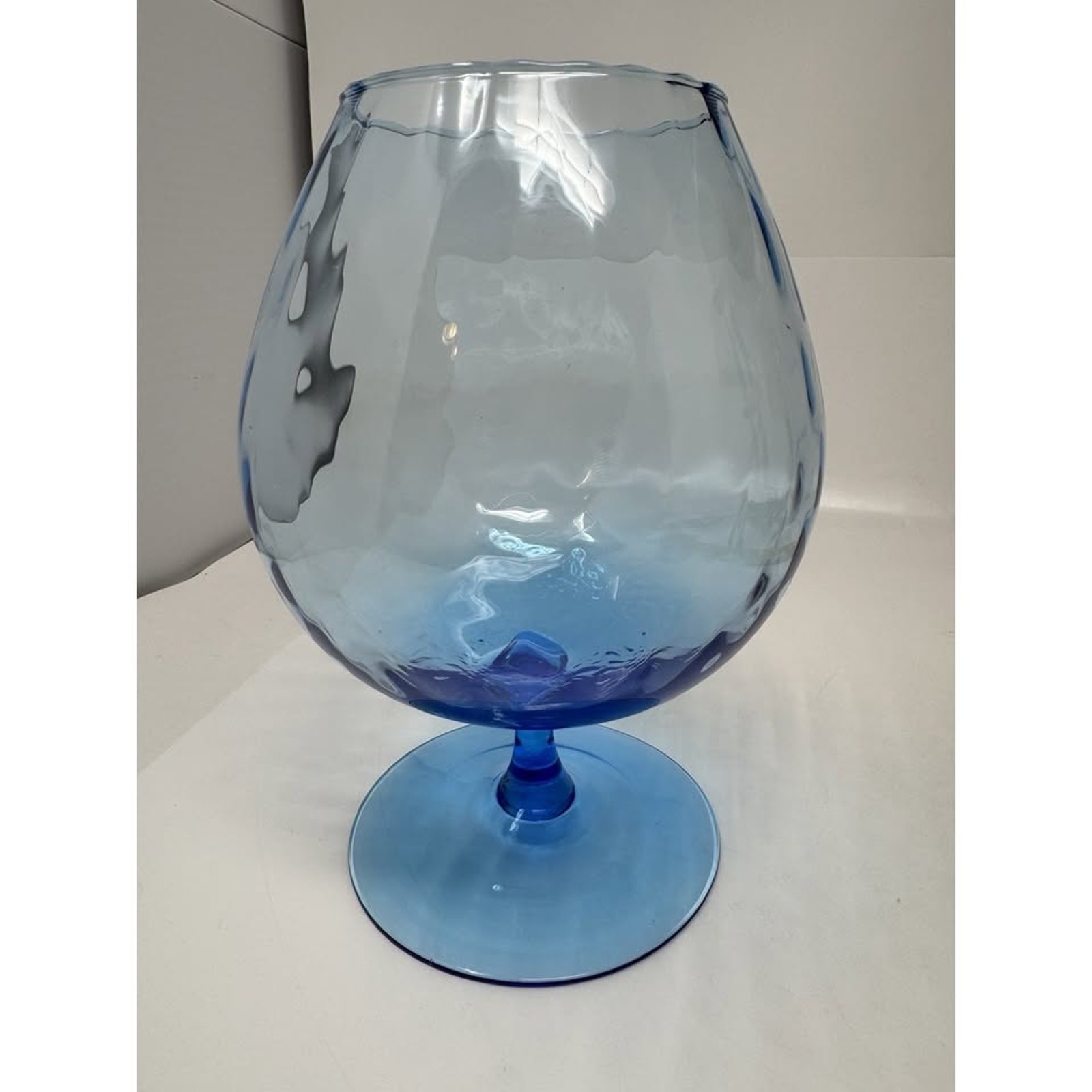 Vintage MCM Empoli Art Glass Turquoise Blue Optic Diamond Brandy Snifter 8" H
