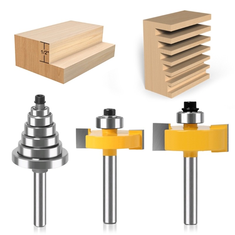 High Hardness Rabbet Router Bit with 6 Bearings Adjustable Bearings for Door
