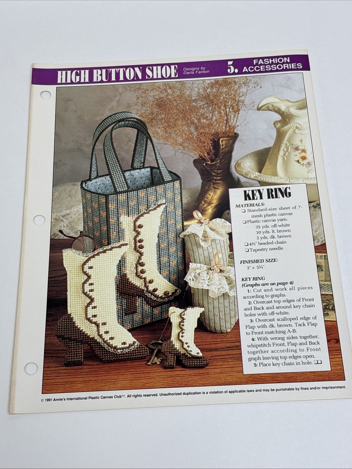 High Button Shoe Key Ring Eyeglass Case Annies Attic Plastic Canvas Pattern Page