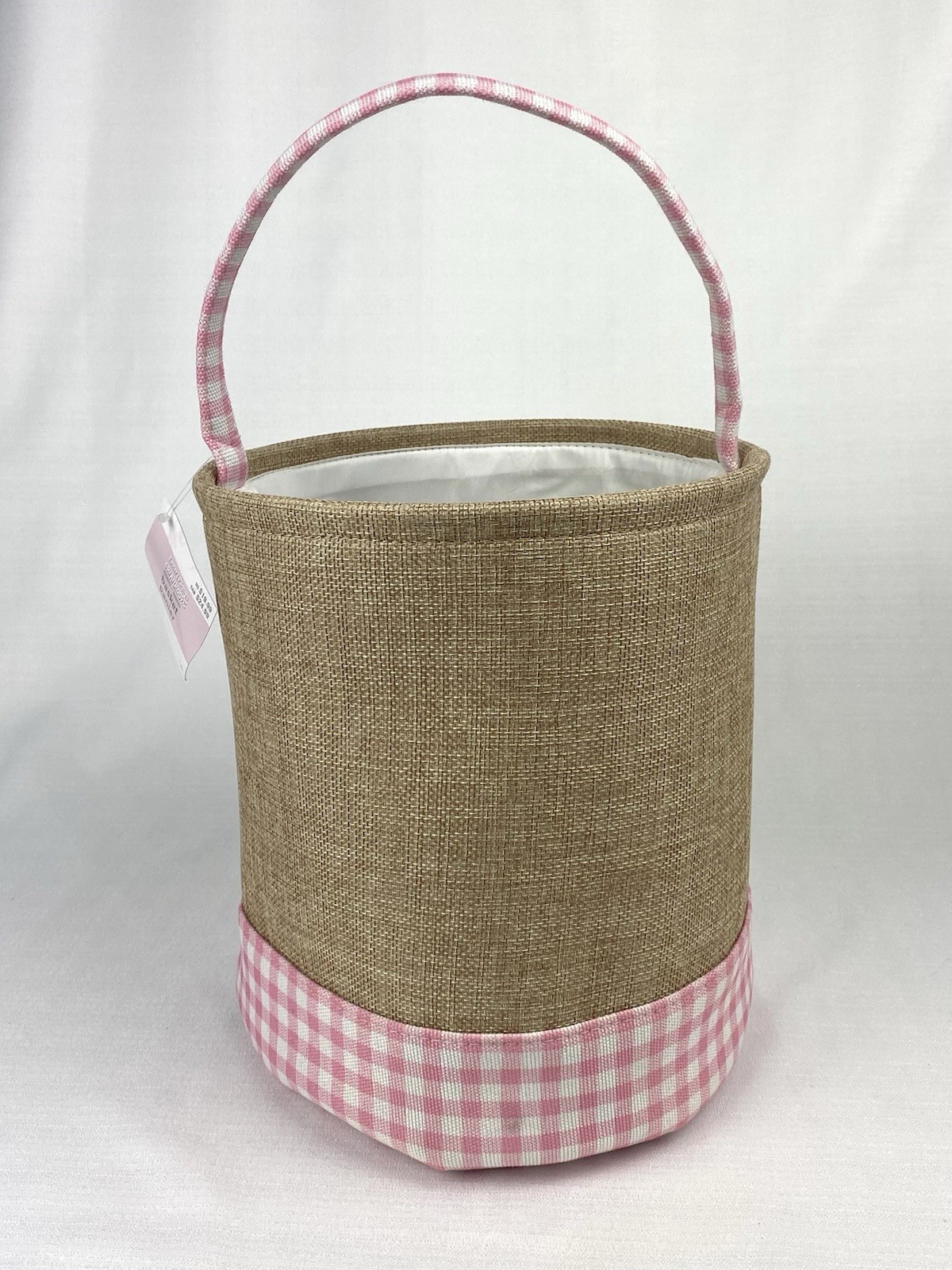 Creatology Easter Burlap Basket - Brown/Pink White Gingham - NWT