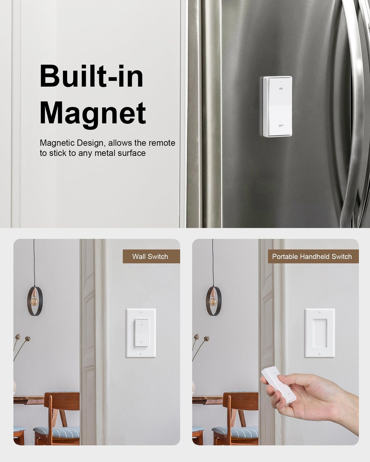 Wireless Light Switch and Receiver Kit, Decorator Rocker Wall Switch, 15A Hig...