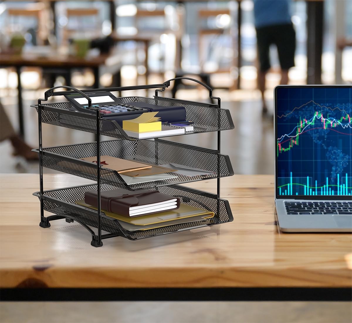 3-Tier Stackable and Sliding Desktop Document Letter Tray Organizer, Black