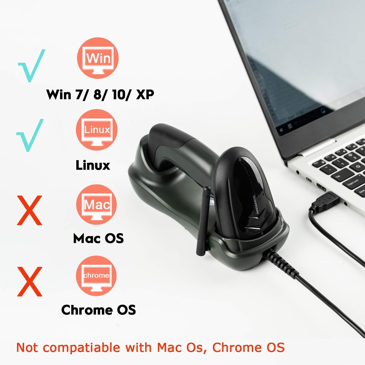Nadamoo Wireless Scanner Usb Cradle Charging Base 328Ft Long Transmission