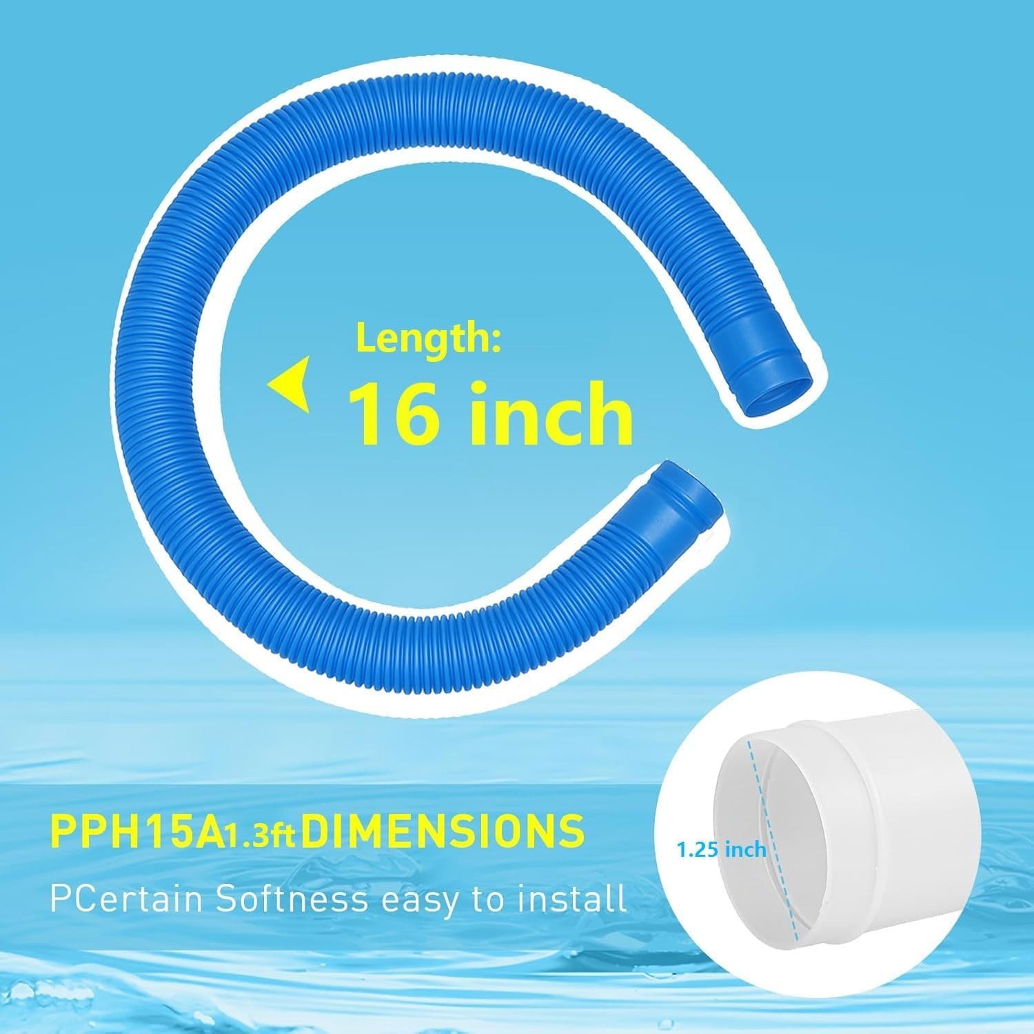 Flexible 16-Inch Pool Filter Hose - Lightweight, Leakproof Easy Install Design