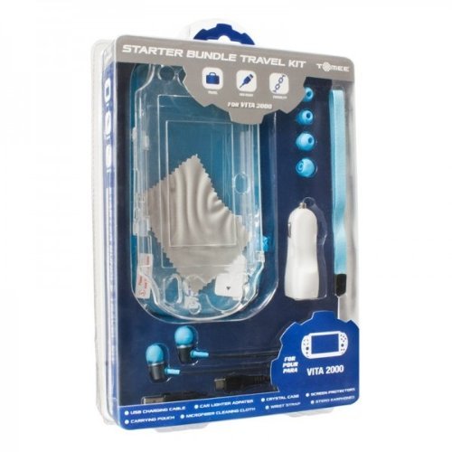 NEW Clear Console Case Shell + Blue Earphones + Charger for PS Vita 2000     #2B