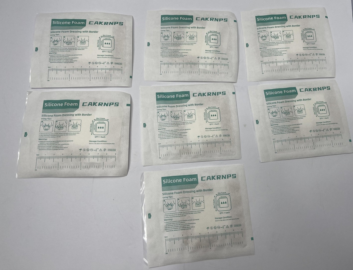 7pk CAKRNPS Silicone Foam Dressing With Border 3x3in Sterile Waterproof