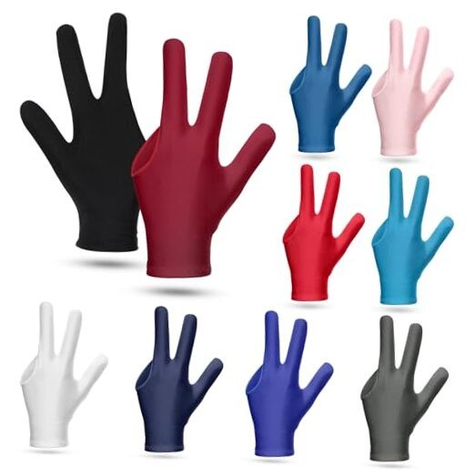 Shyyween 10 Pieces Three Fingers Billiard Gloves Universal Breathable 10 Colors
