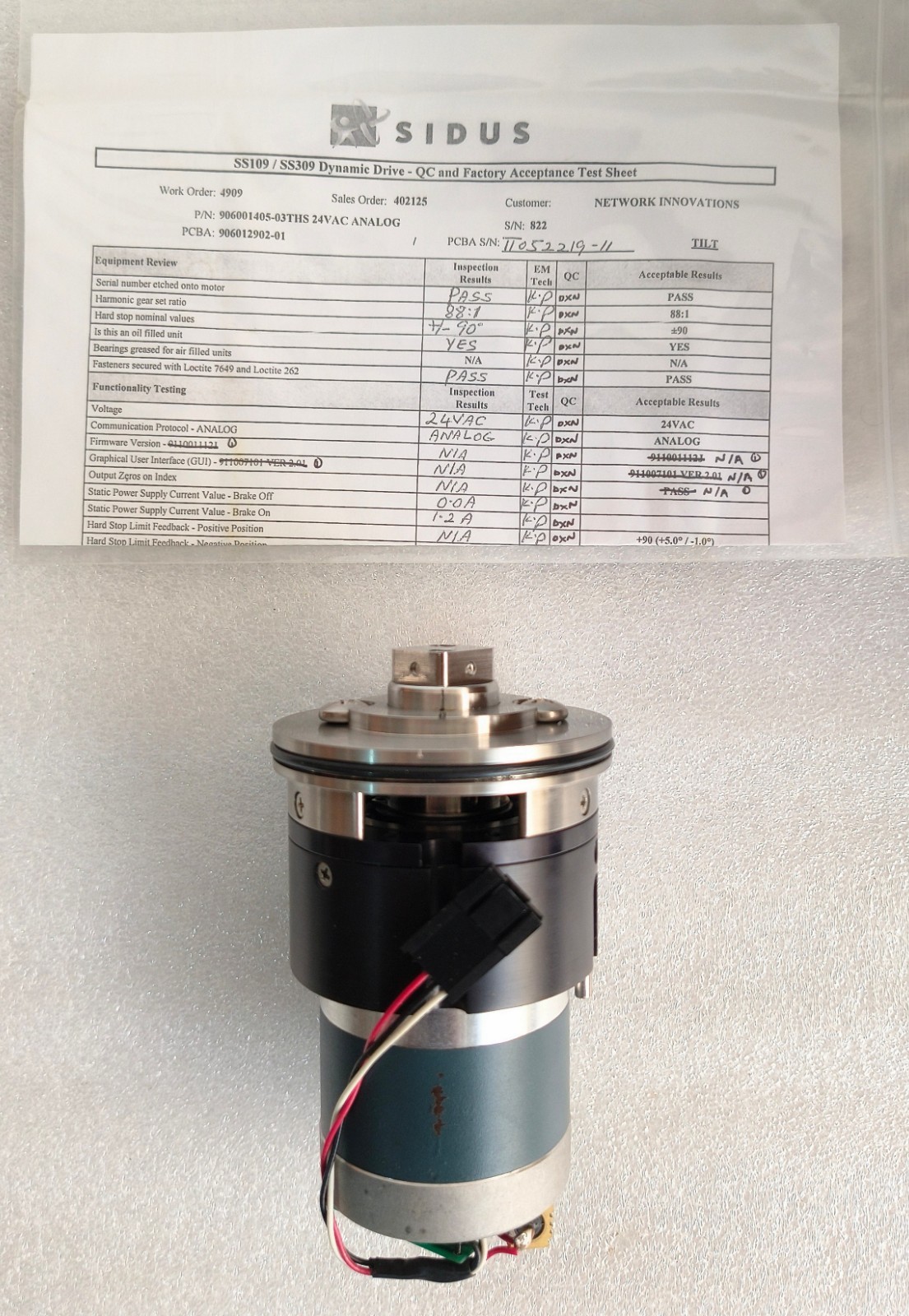 SIDUS SS110-310 DYANMIC DRIVE ASSEMBLY - PAN AXIS 24VAC