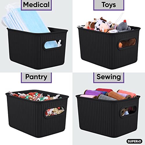 Superio 1.5 L Mini Ribbed Storage Bin- Plastic Storage Basket (Brown, 6 Pack)