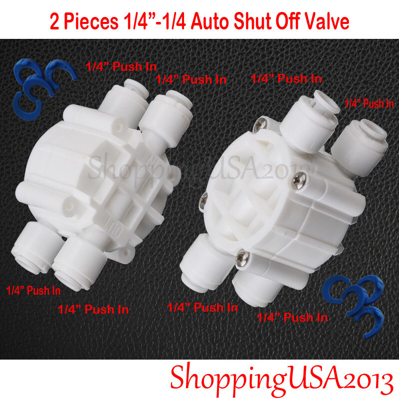 2 Pieces 1/4-1/4 Auto Shut Off Valve Quick Connect Push In Water Filter System
