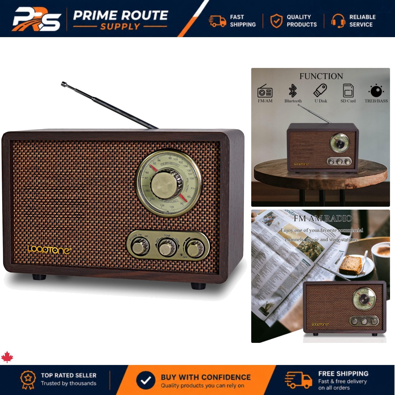 Portable Retro FM/AM Radio with Modern Bluetooth & USB Features - 3W Speaker