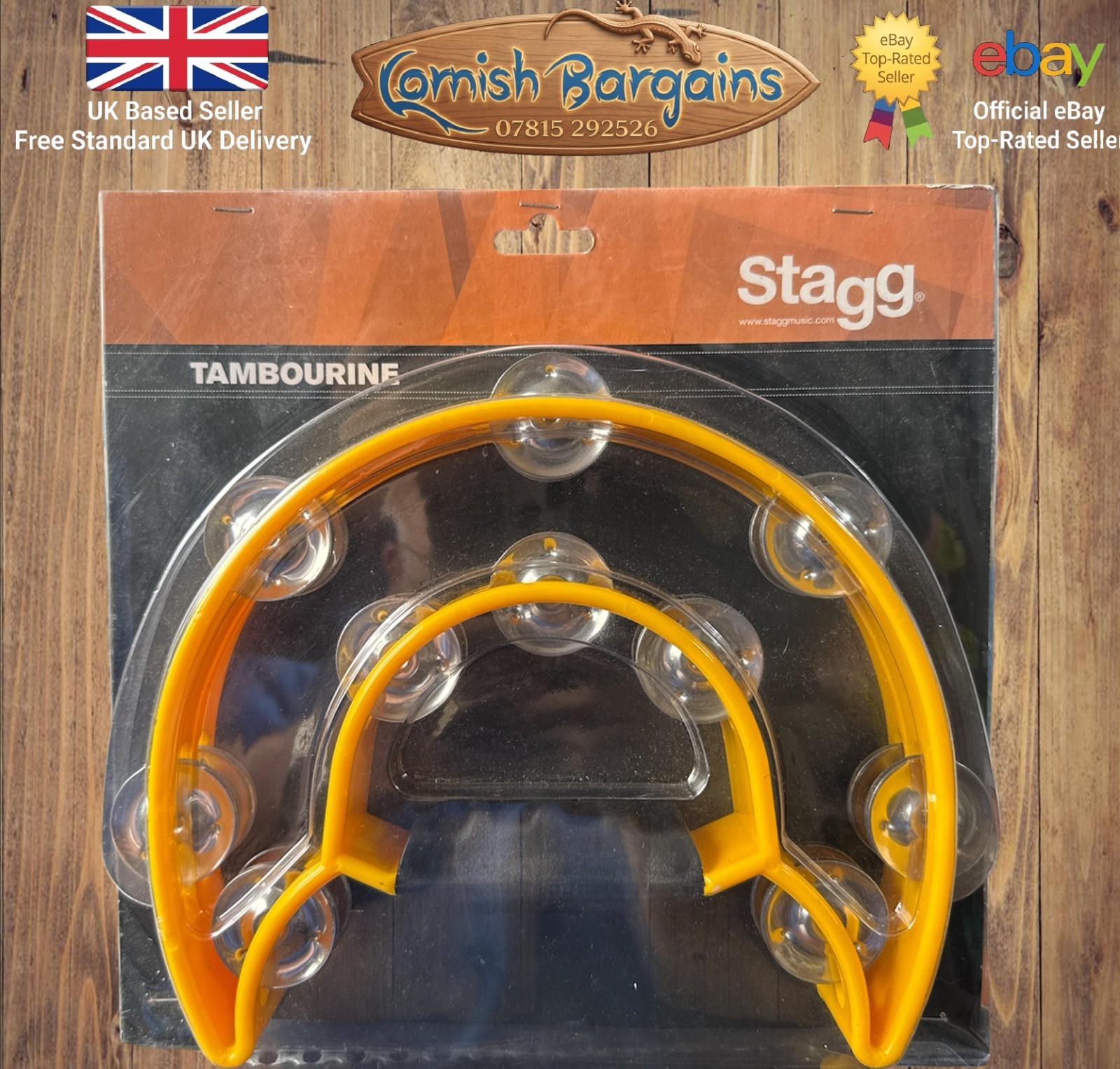 Stagg TAB-1 YW Cutaway Plastic Tambourine with 20 Jingles - Yellow