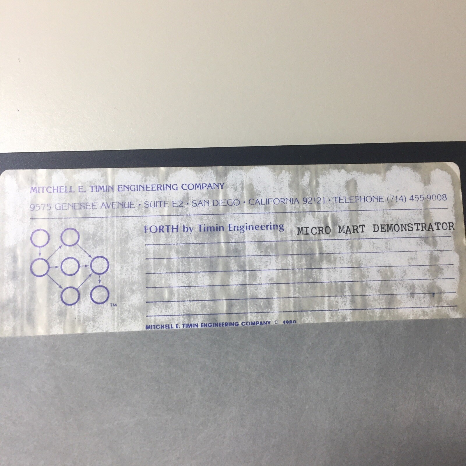 Vintage Timin Engineering FORTH MICRO MART Demonstration 8” Floppy Disk VHTF