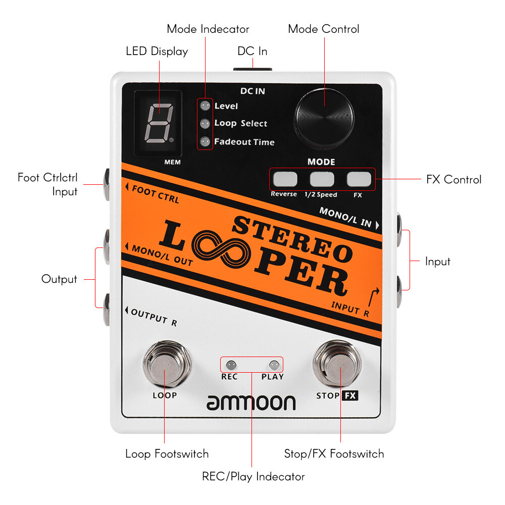 Stereo Looper Loop Record Guitar Effect Pedal for Practice Live Performance V7S6