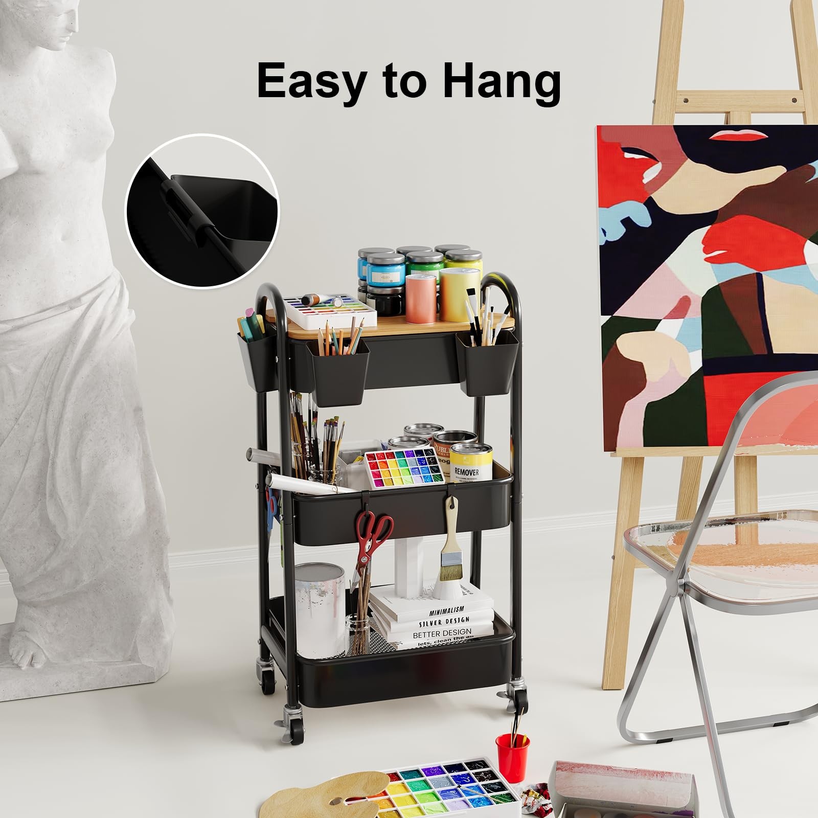6 Pack Rolling Cart Accessories, Black Plastic Hanging Cup Holder for Utility...