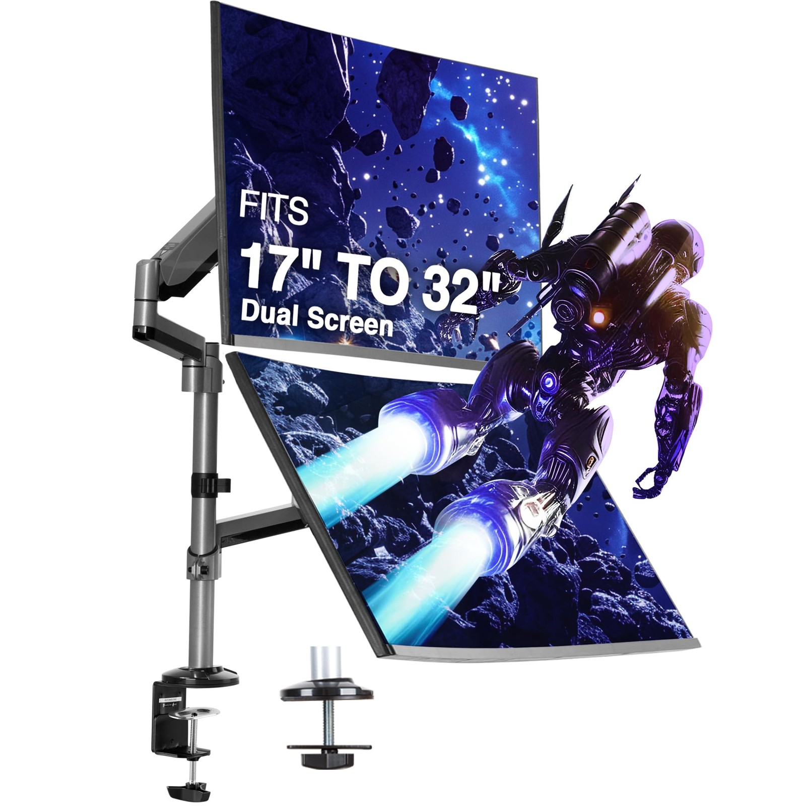 AVLT Dual 17"-32" Stacked Monitor Arm Desk Mount for 2 Flat or Curved Screens,