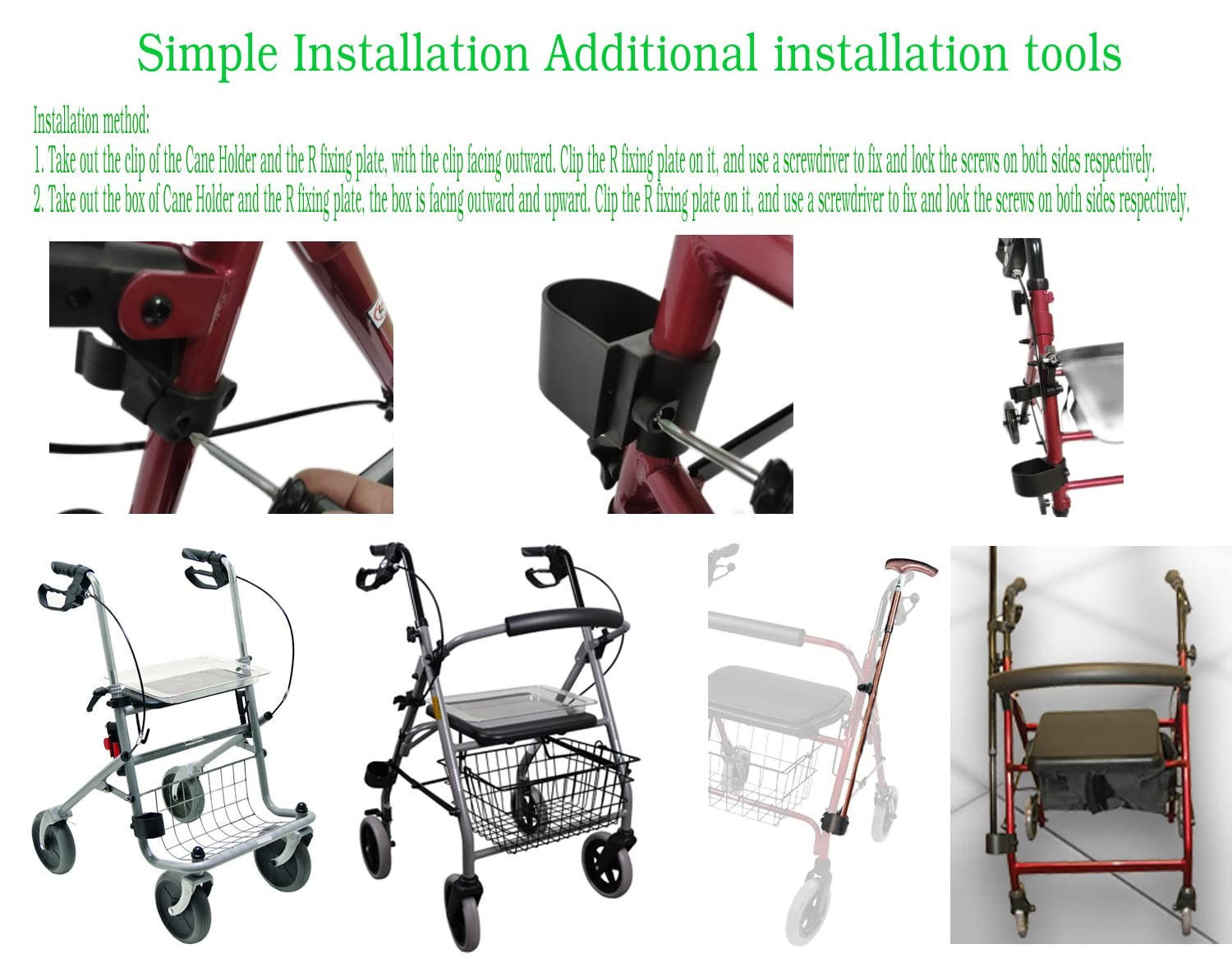 Cane Holder for Rollator or Walker 6 Piece Set, Extended Cane Holder - Walking S