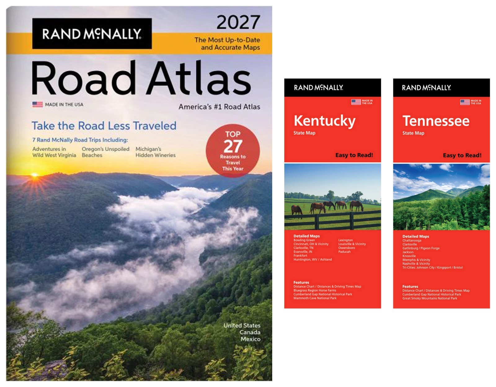 Rand McNally 2027 Road Atlas with Easy-to-Read Kentucky & Tennessee State Maps