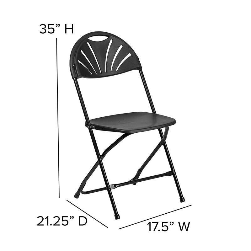 (100 PACK) 650Lbs Capacity Commercial Grade Fan Back Black Plastic Folding Chair